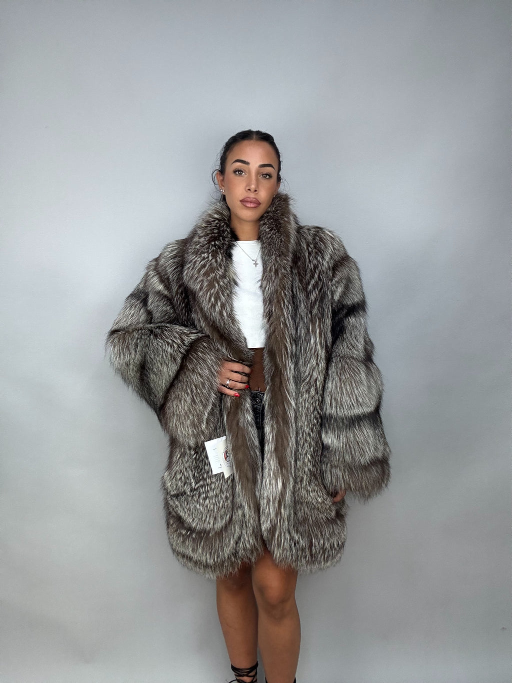 Giacca in volpe argentata