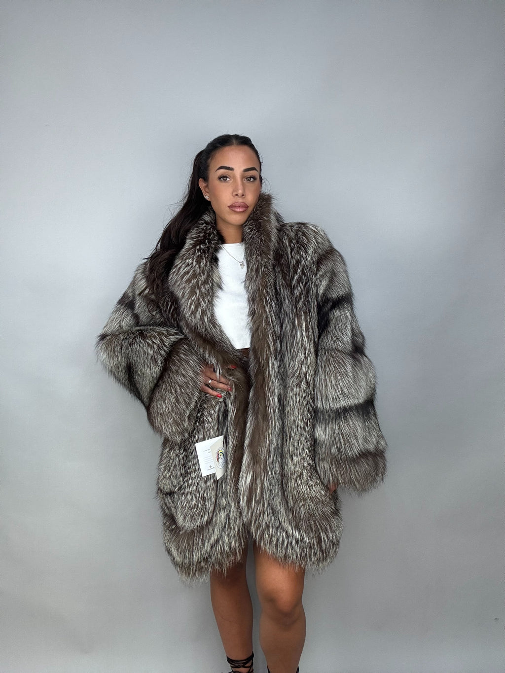 Giacca in volpe argentata