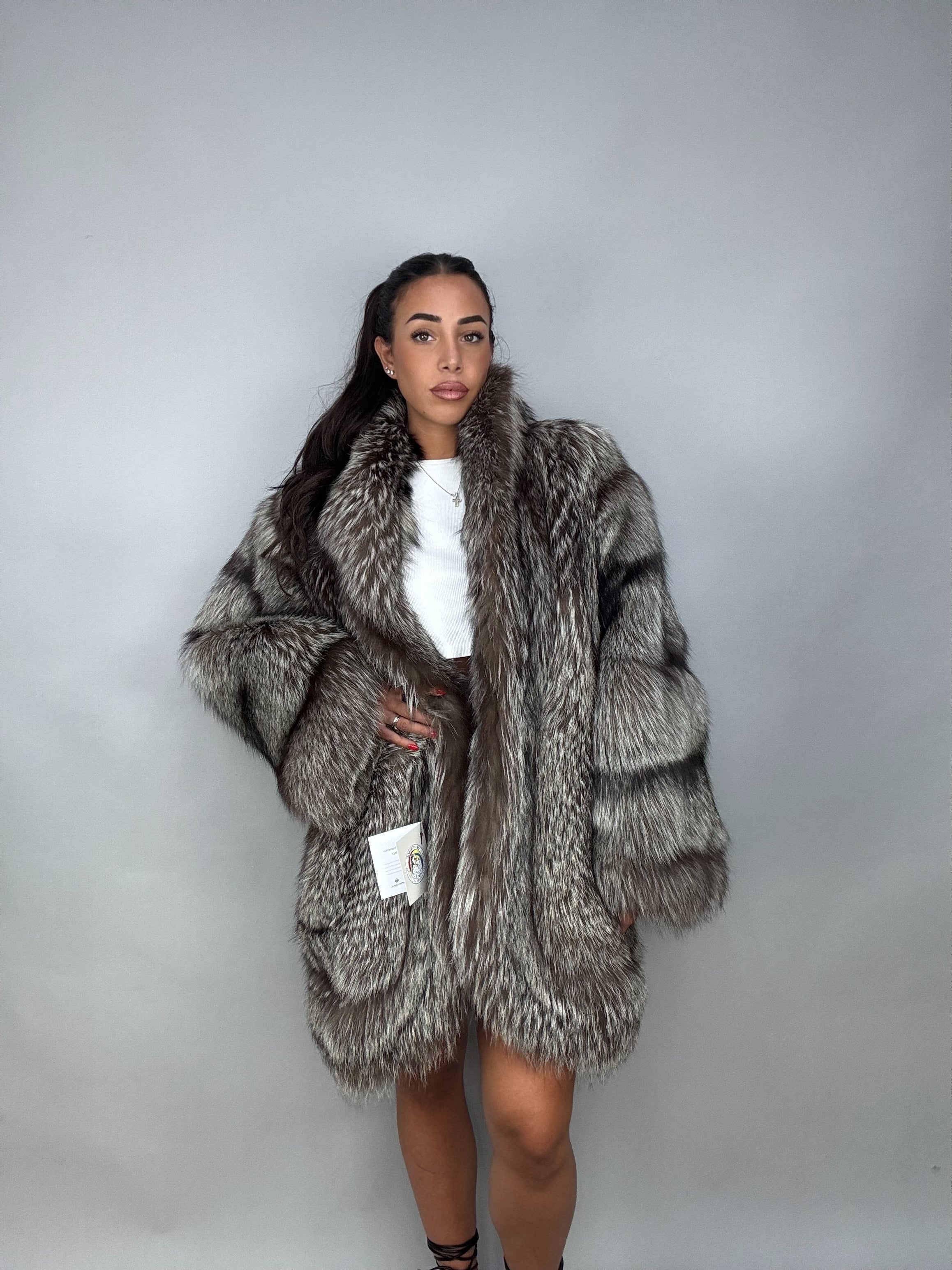 Giacca in volpe argentata