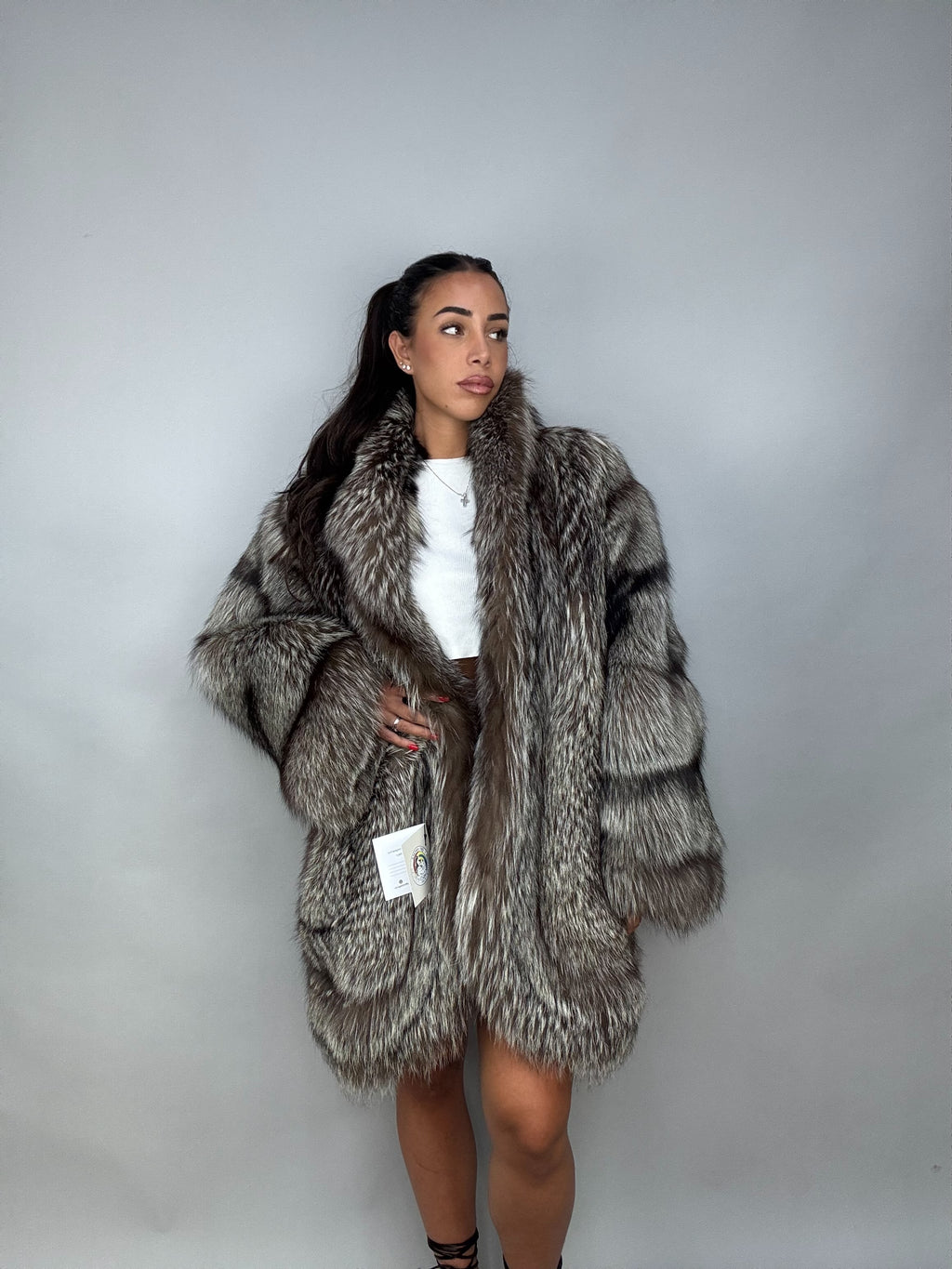 Giacca in volpe argentata