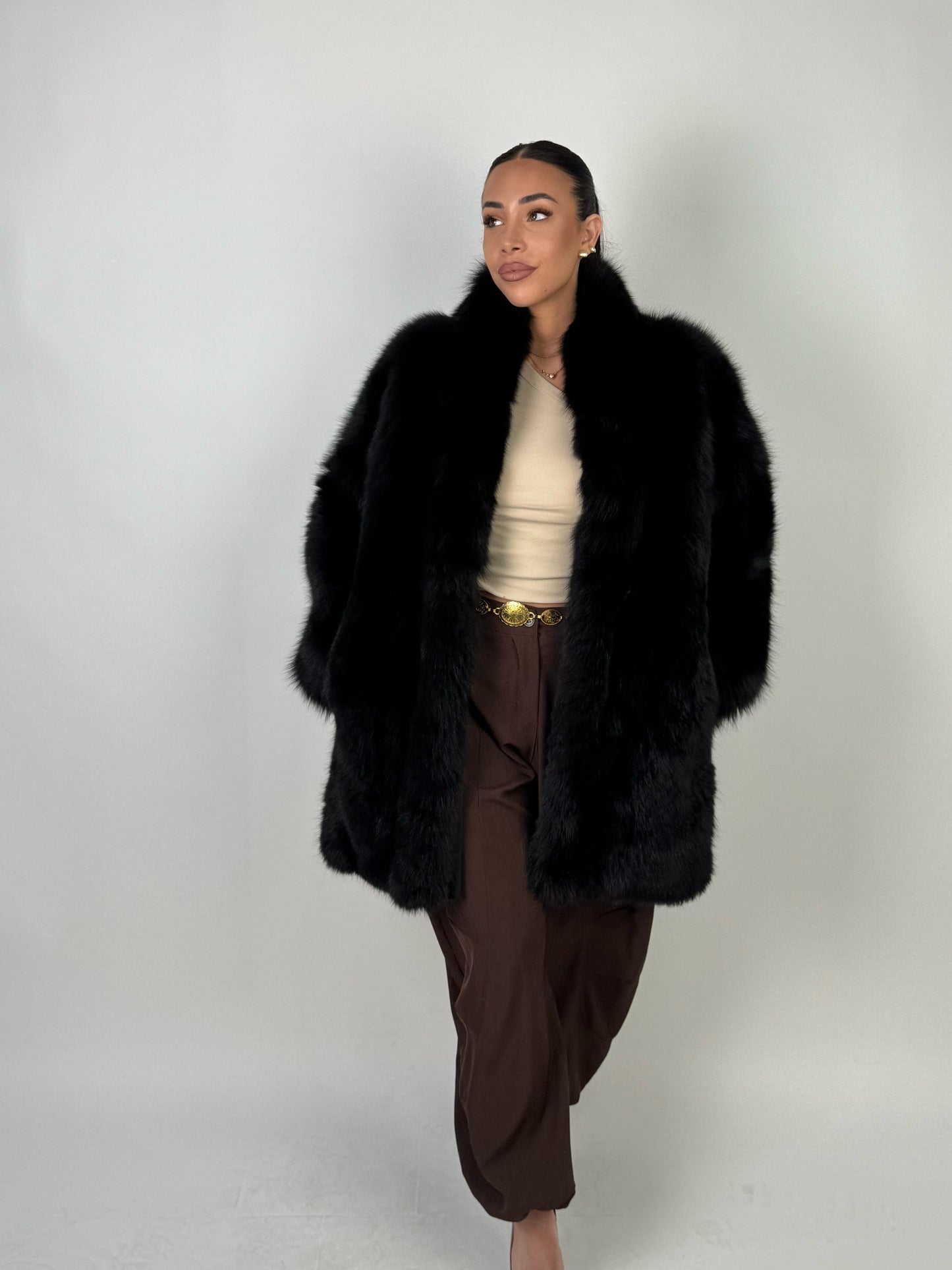 Giacca in volpe total black N645