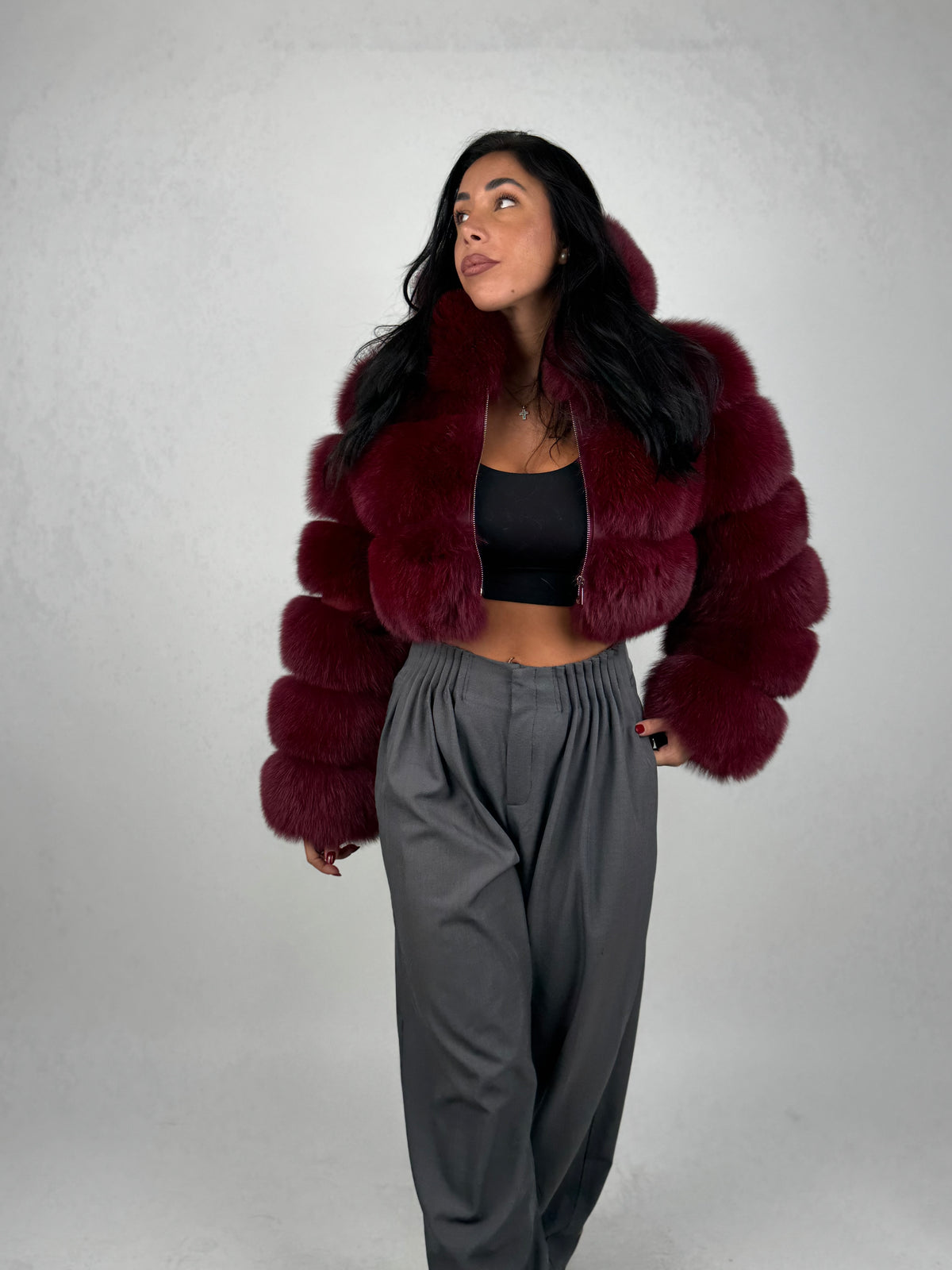 Bomber in volpe bordeaux