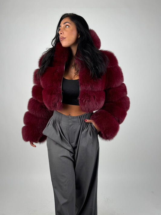 Bomber in volpe bordeaux