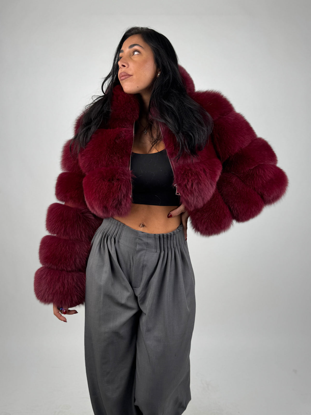 Bomber in volpe bordeaux