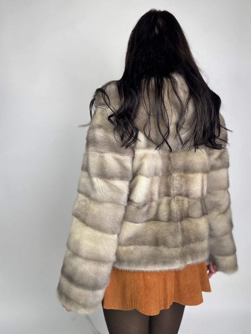 Mink jacket with belt and hood