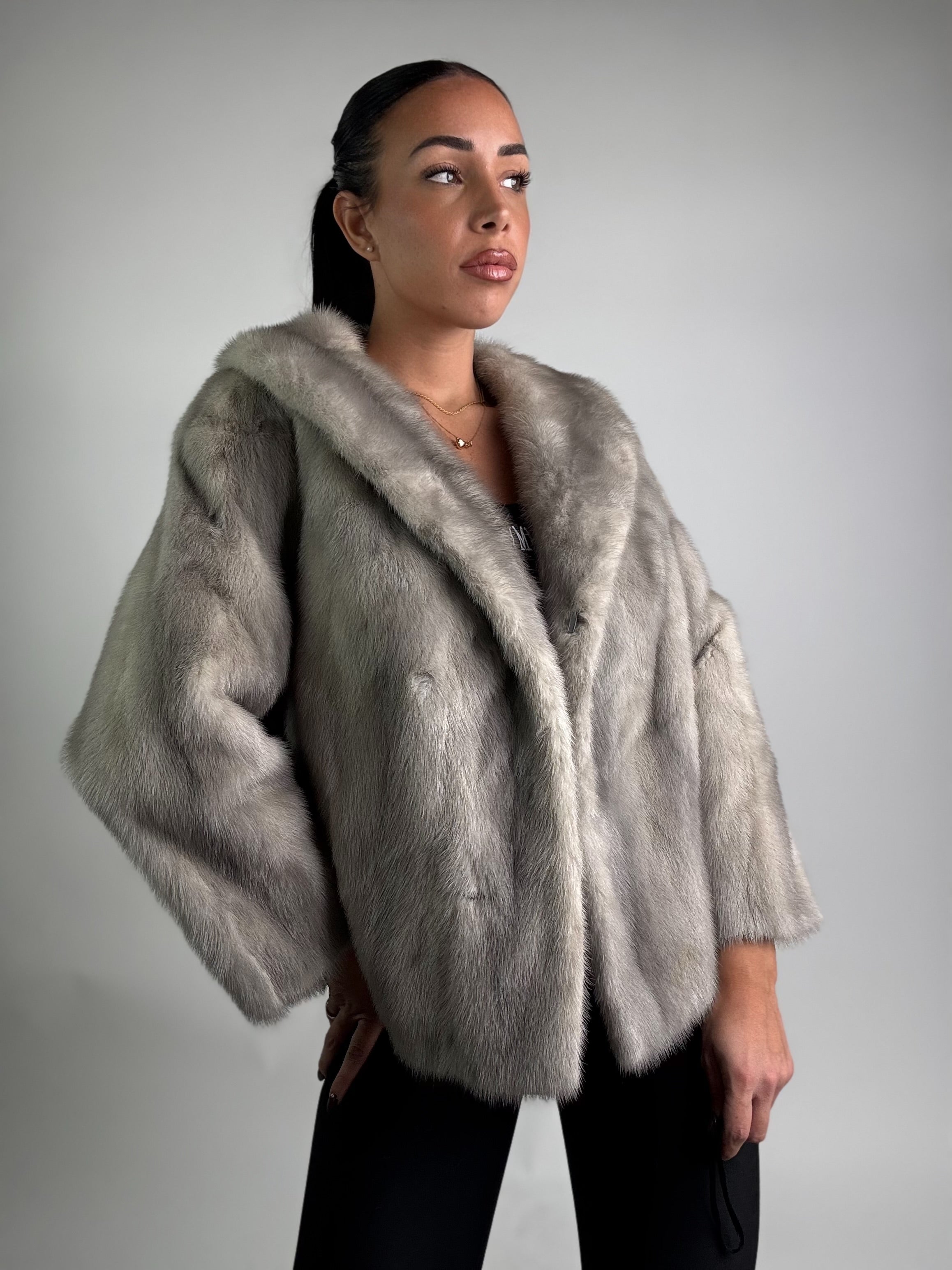 Mink vest with belt and hood