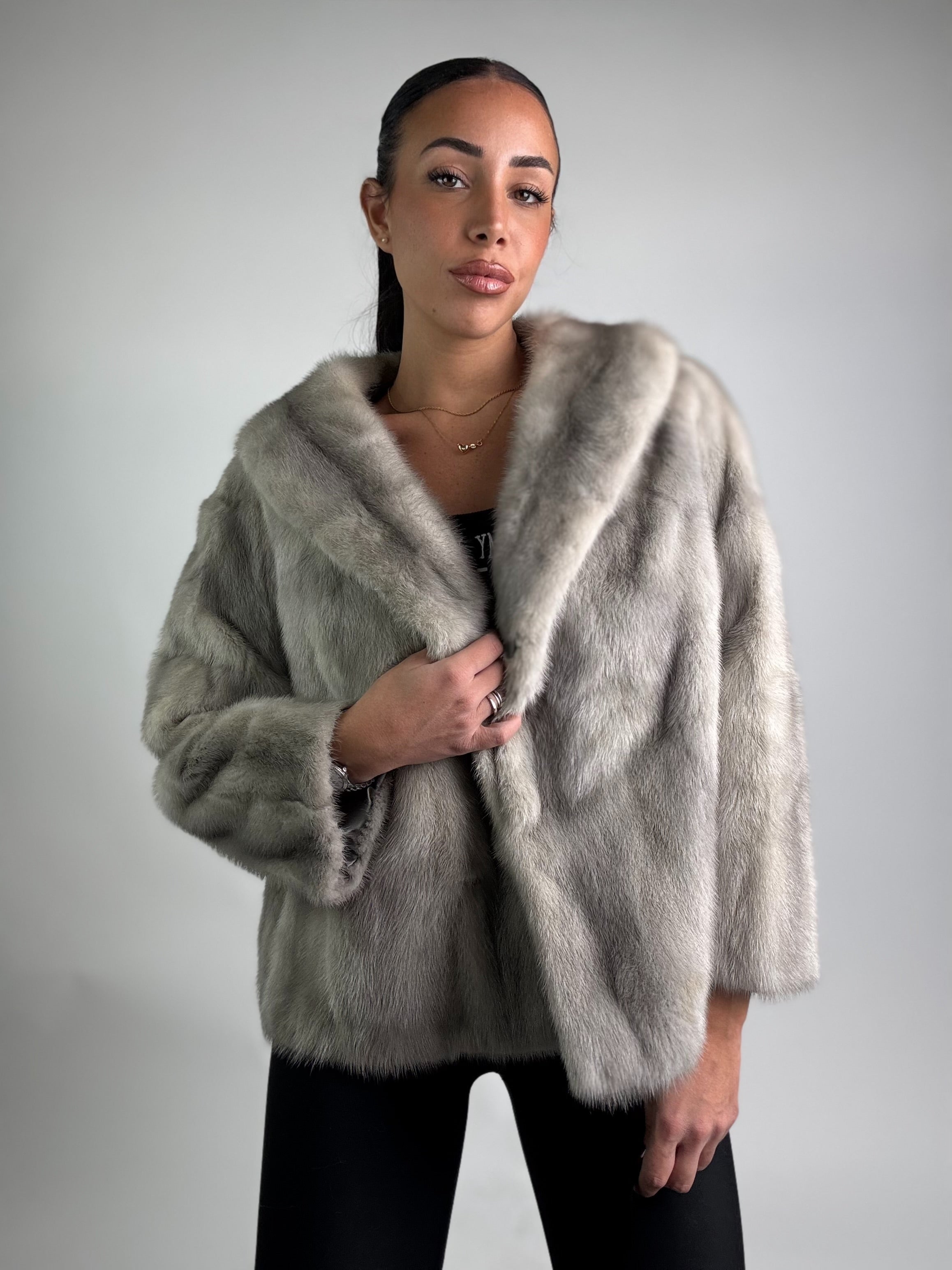 Mink vest with belt and hood