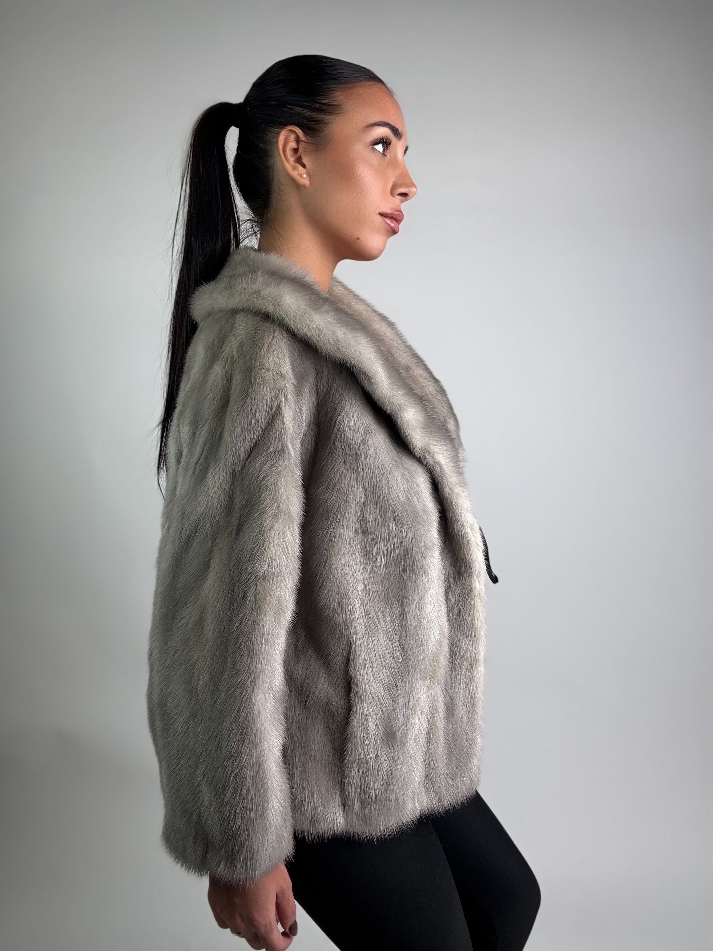 Mink vest with belt and hood