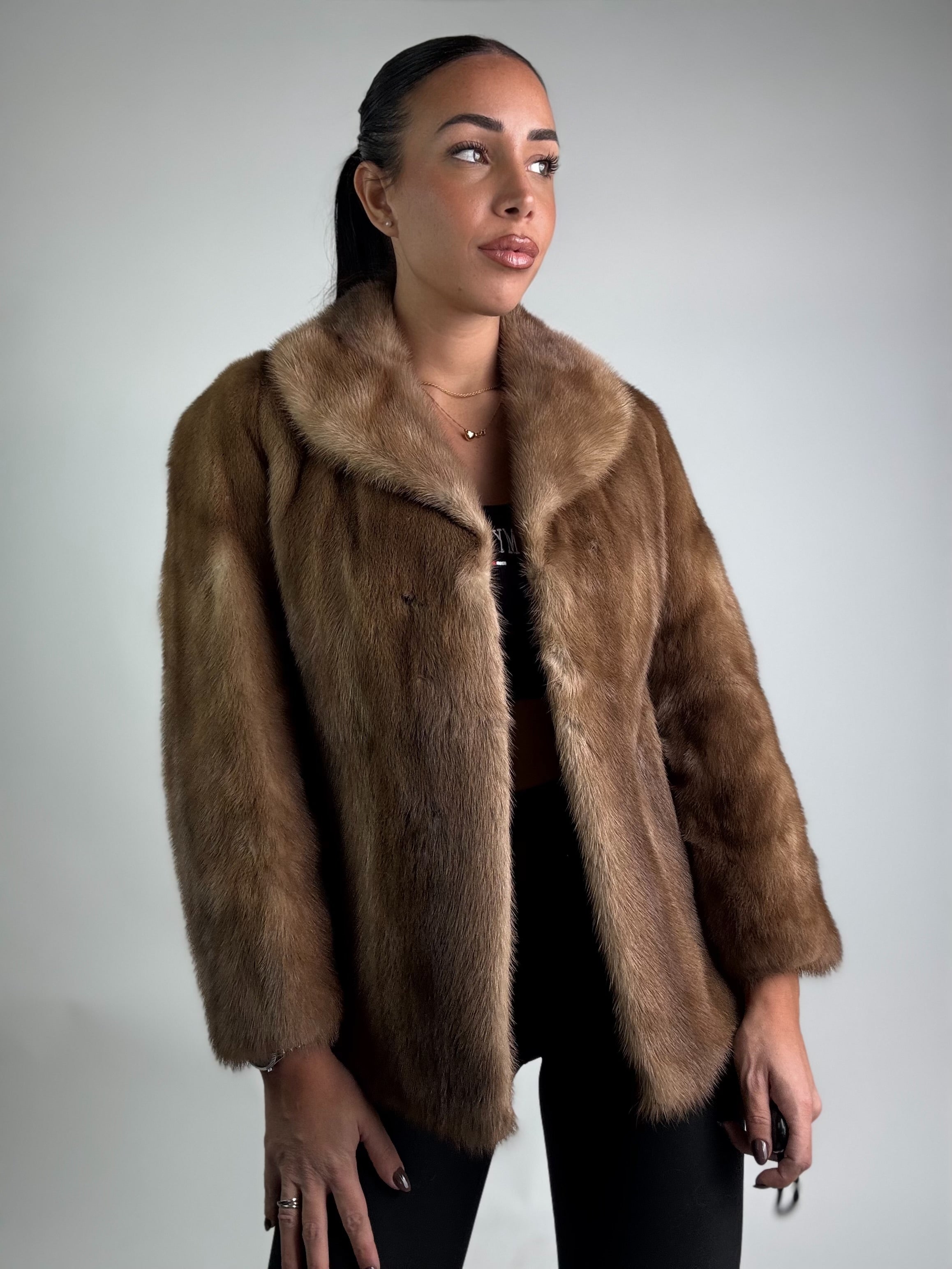 Mink vest with belt and hood