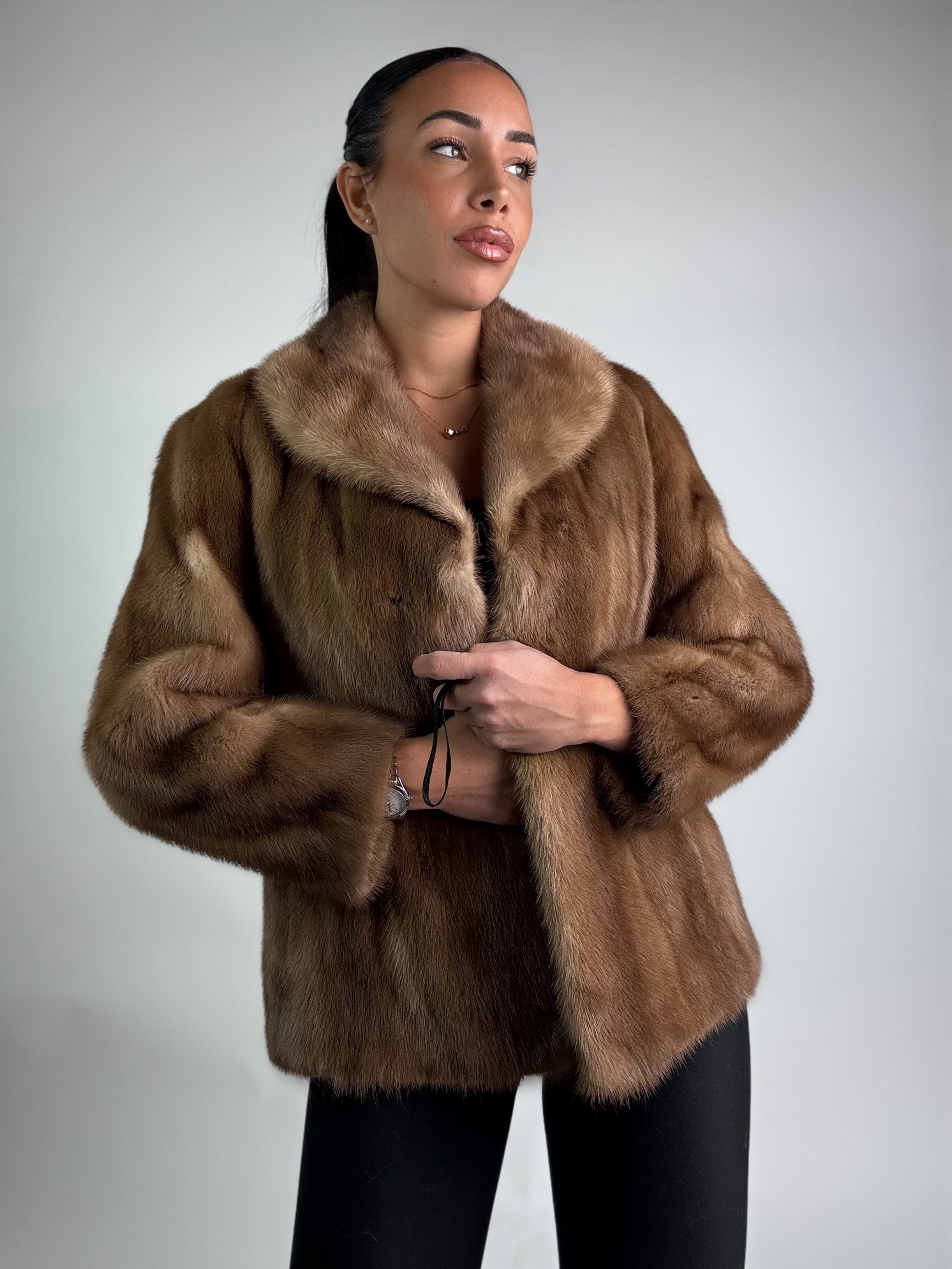 Mink vest with belt and hood