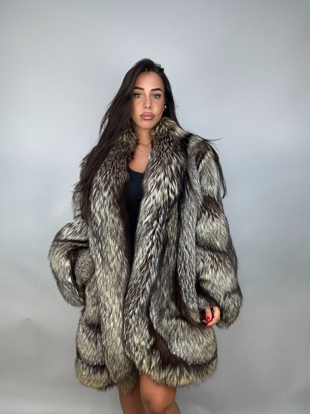 Giacca in volpe argentata