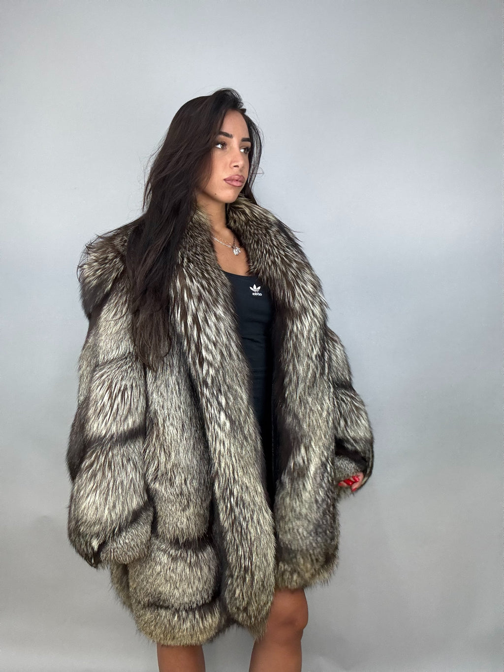 Giacca in volpe argentata