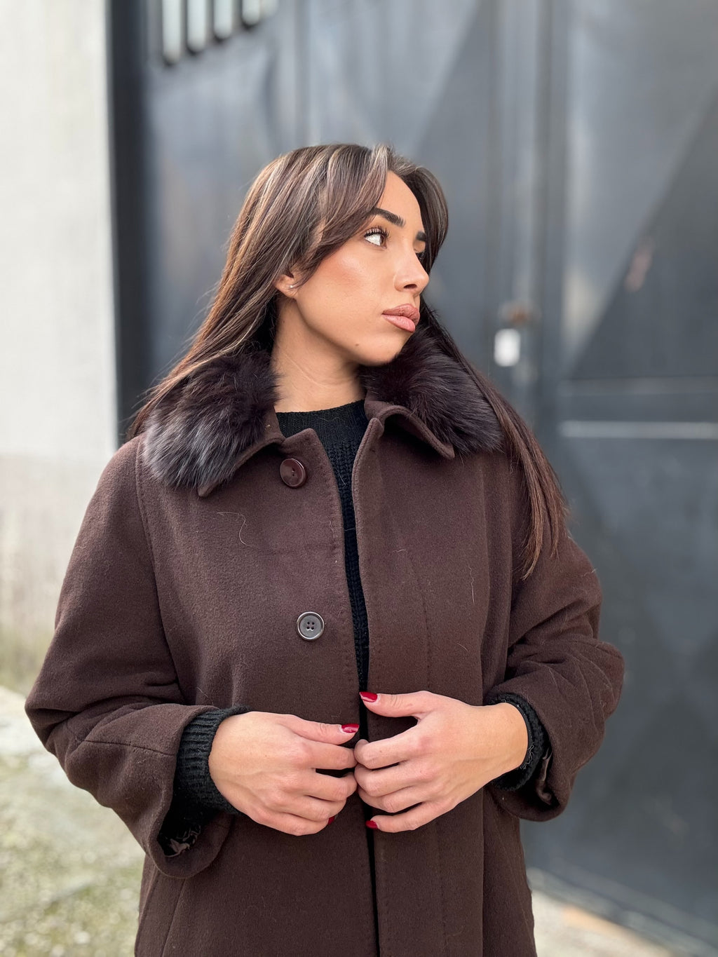 Coat with fox collar