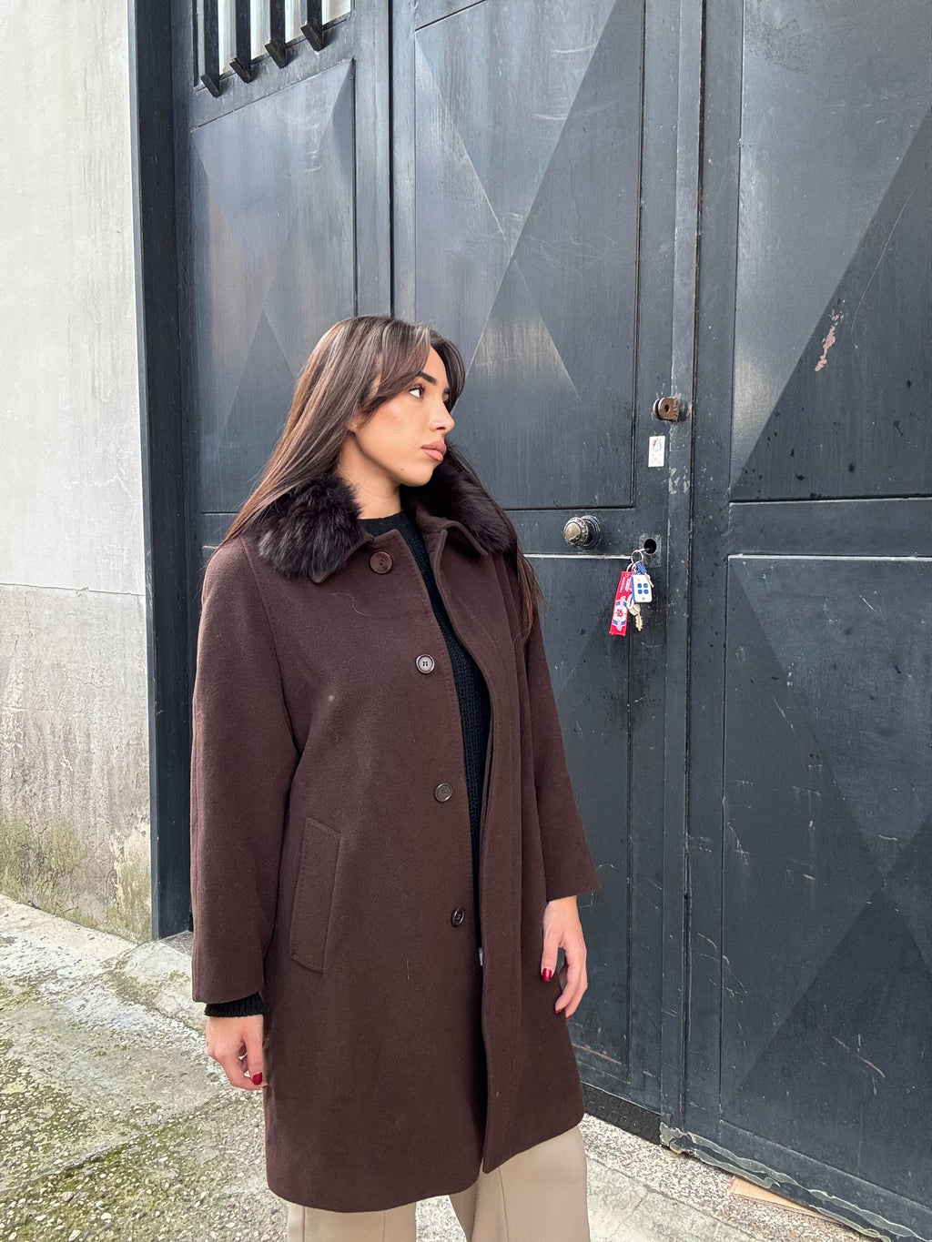 Coat with fox collar