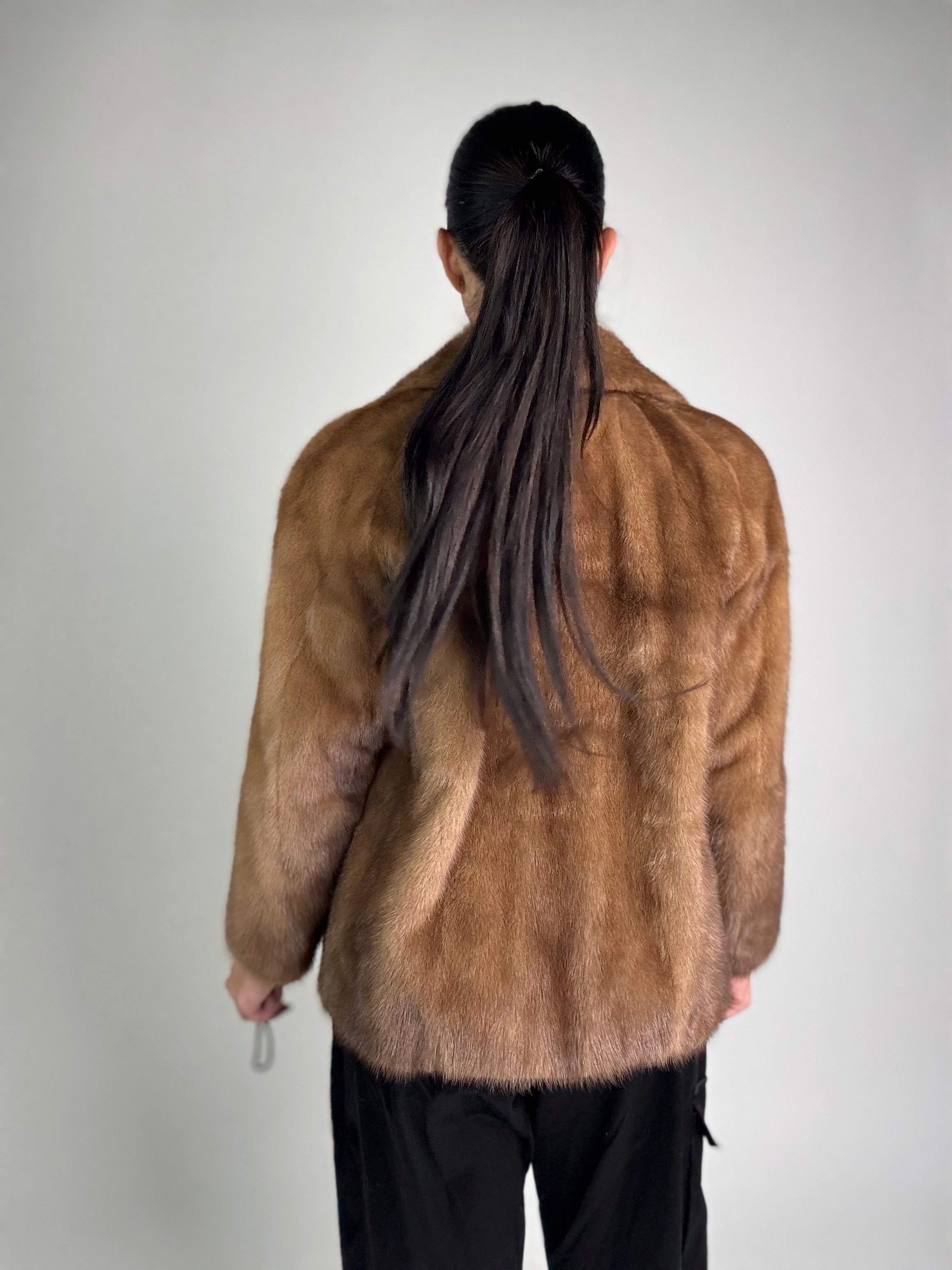 Mink vest with belt and hood
