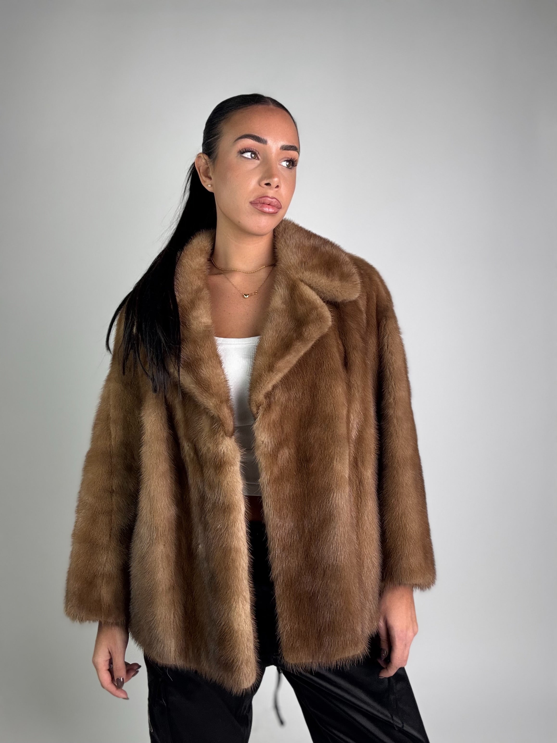 Mink vest with belt and hood