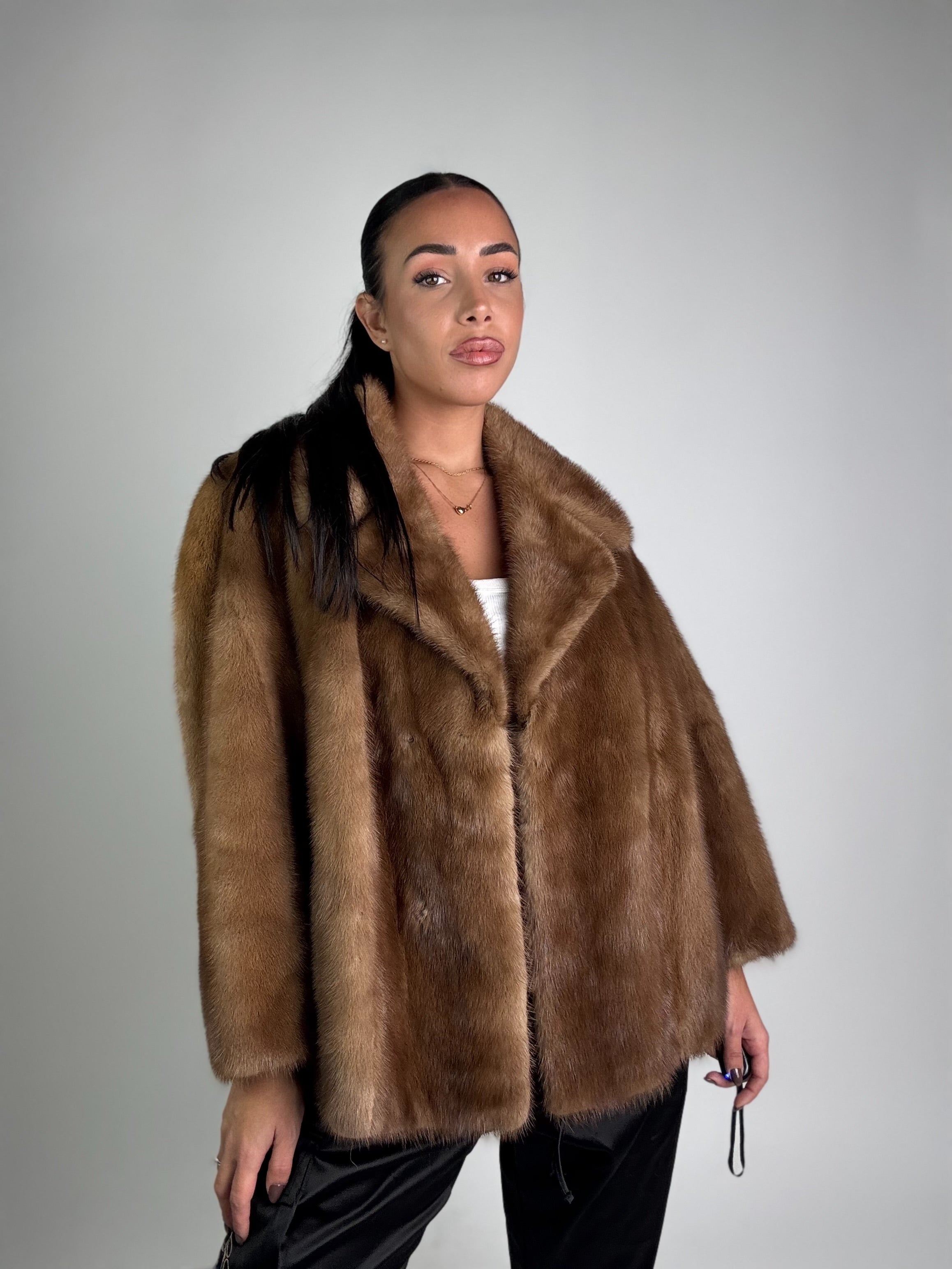 Mink vest with belt and hood