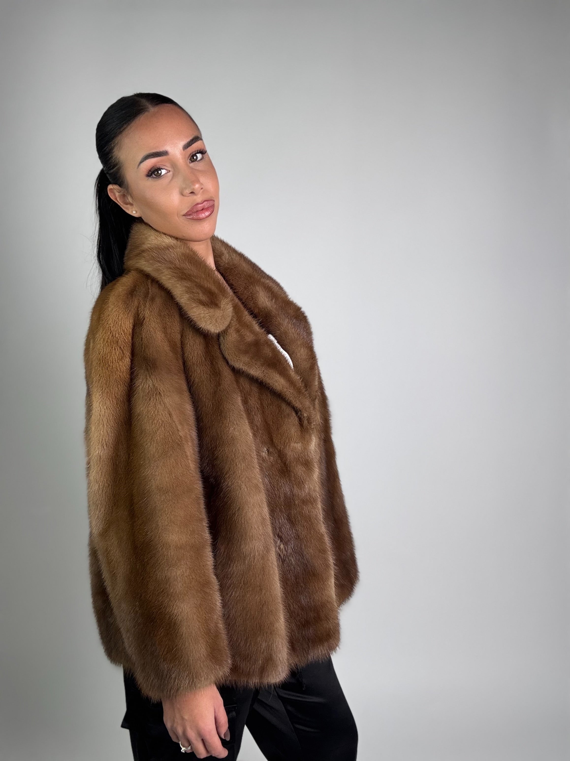 Mink vest with belt and hood