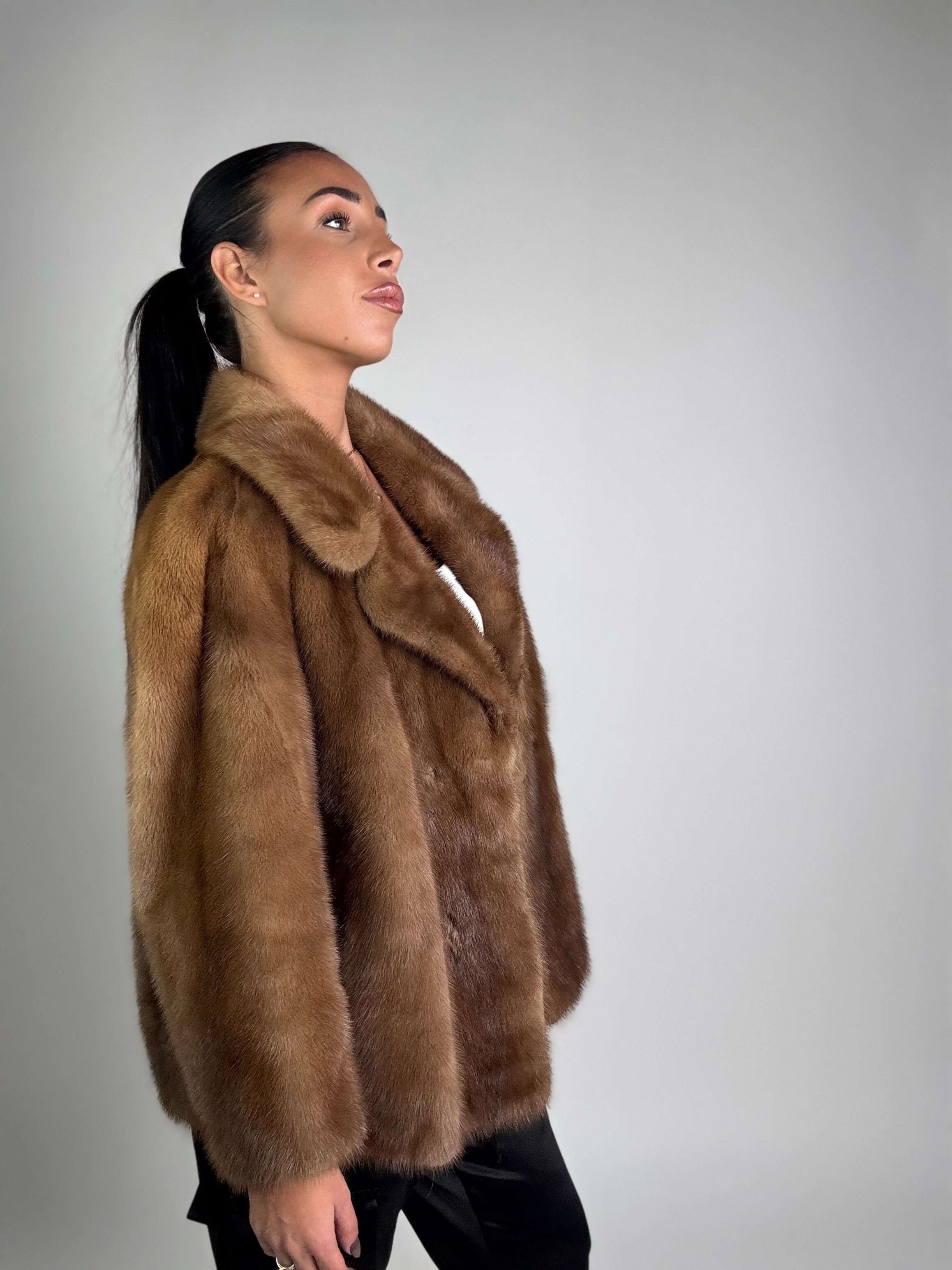 Mink vest with belt and hood