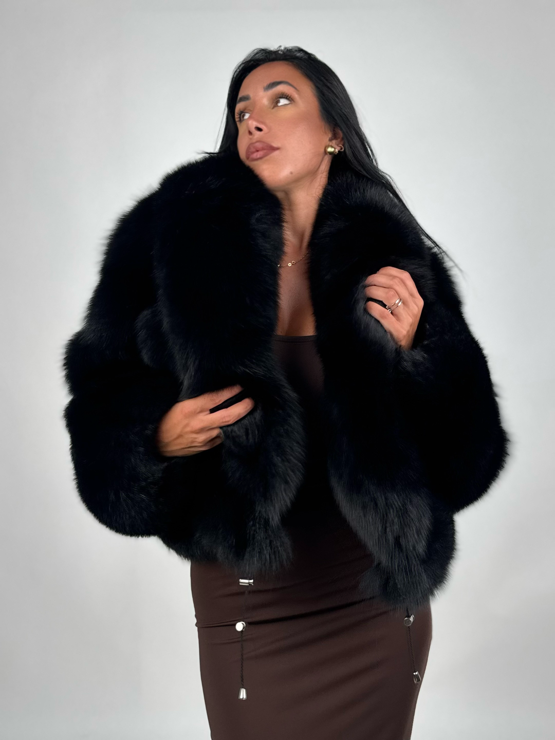 Giacca in volpe total black N126